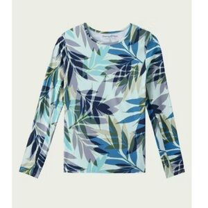 Hang Ten Blue and Green Leaf Print Blouse
